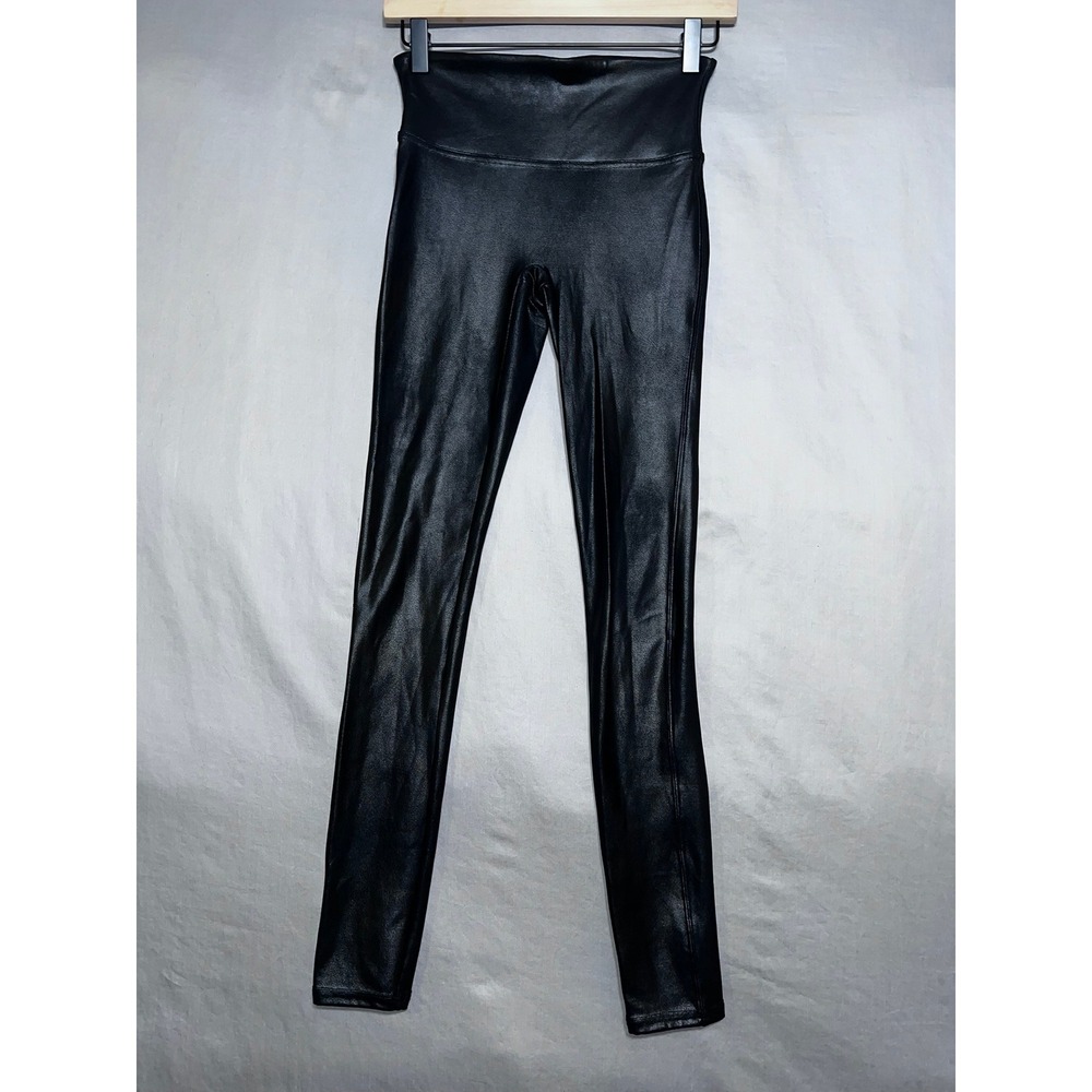 Spanx Faux Leather Leggings Black High Waisted Tummy Control Small S/P